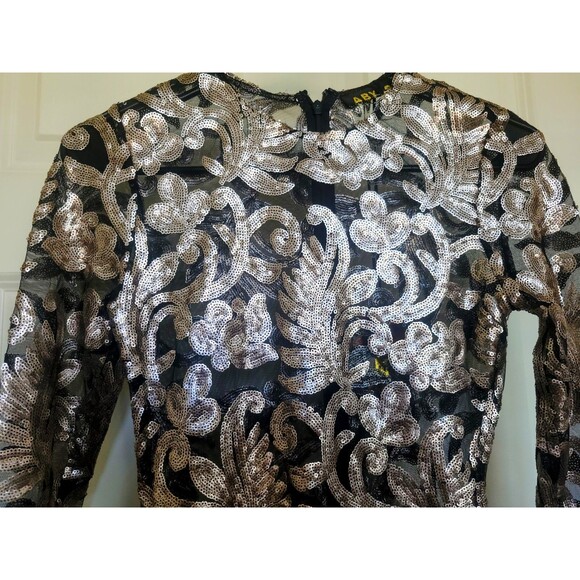 NWT ABYSS by Abby Sequin Dress XS Metallic Paisley Long Sleeve Cocktail Party - Picture 3 of 6